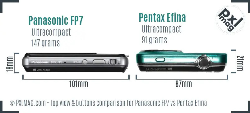 Panasonic FP7 vs Pentax Efina top view buttons comparison