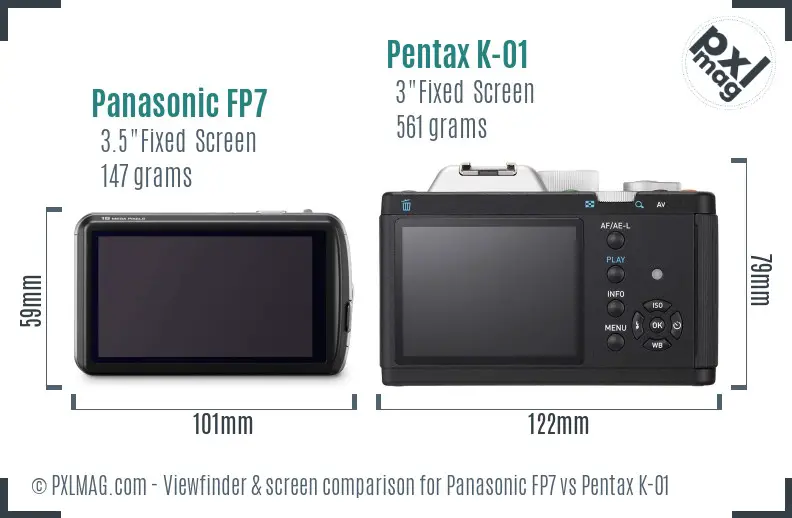 Panasonic FP7 vs Pentax K-01 Screen and Viewfinder comparison