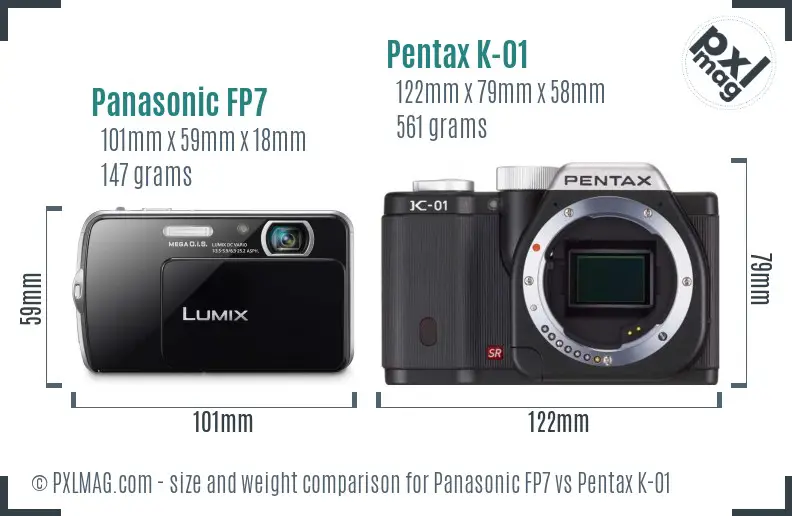 Panasonic FP7 vs Pentax K-01 size comparison
