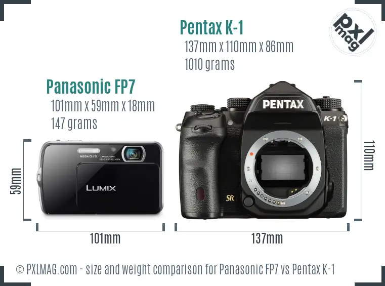 Panasonic FP7 vs Pentax K-1 size comparison
