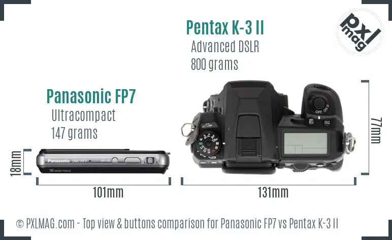 Panasonic FP7 vs Pentax K-3 II top view buttons comparison