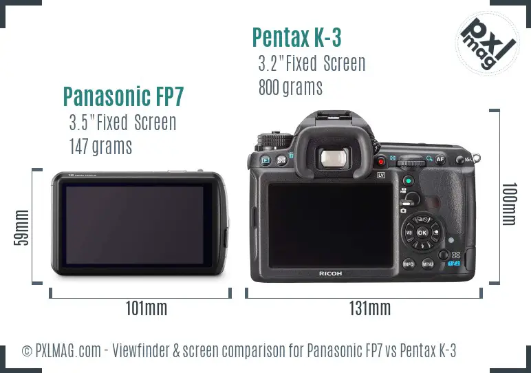Panasonic FP7 vs Pentax K-3 Screen and Viewfinder comparison