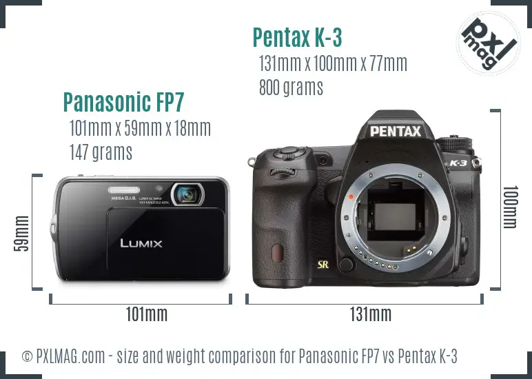 Panasonic FP7 vs Pentax K-3 size comparison