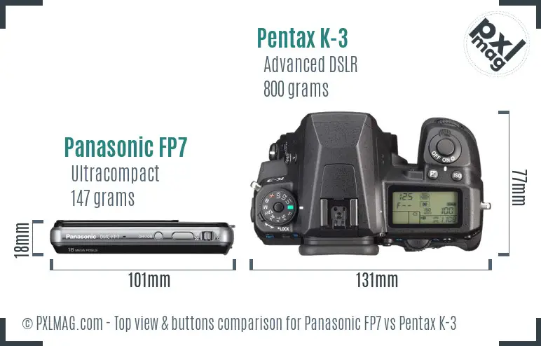 Panasonic FP7 vs Pentax K-3 top view buttons comparison