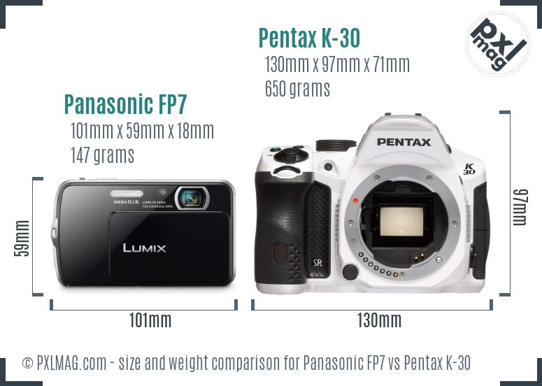 Panasonic FP7 vs Pentax K-30 size comparison