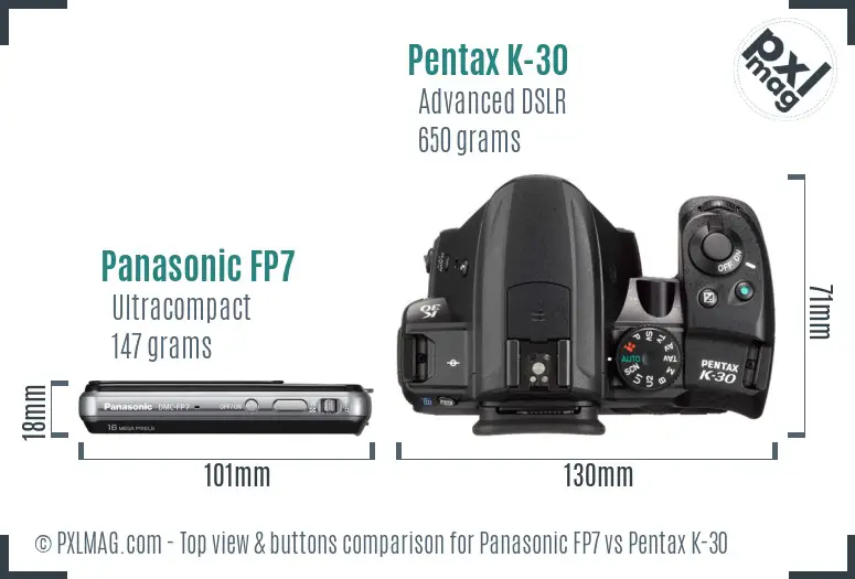 Panasonic FP7 vs Pentax K-30 top view buttons comparison