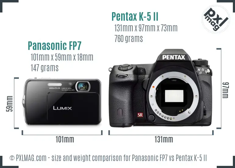 Panasonic FP7 vs Pentax K-5 II size comparison
