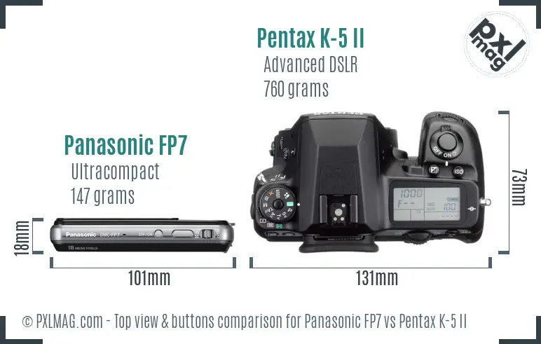 Panasonic FP7 vs Pentax K-5 II top view buttons comparison