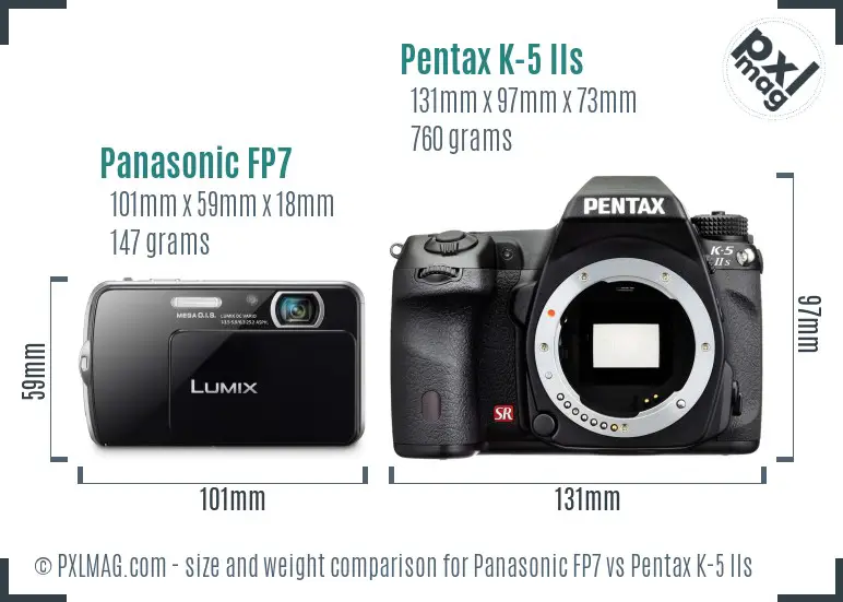 Panasonic FP7 vs Pentax K-5 IIs size comparison