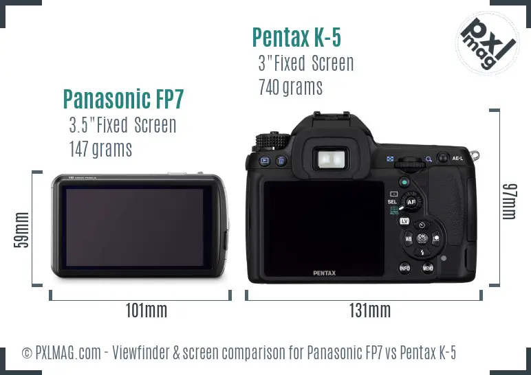 Panasonic FP7 vs Pentax K-5 Screen and Viewfinder comparison