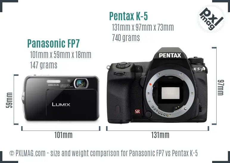 Panasonic FP7 vs Pentax K-5 size comparison