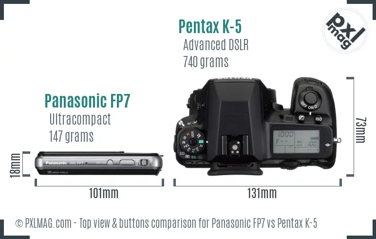 Panasonic FP7 vs Pentax K-5 top view buttons comparison