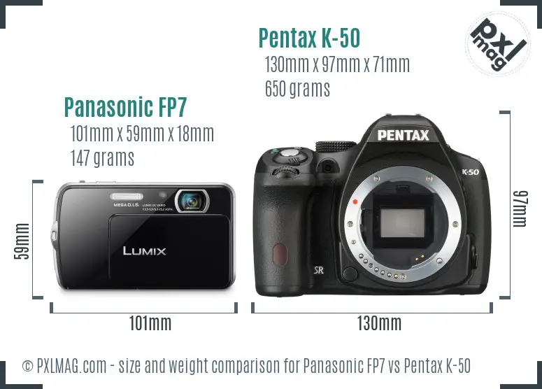 Panasonic FP7 vs Pentax K-50 size comparison