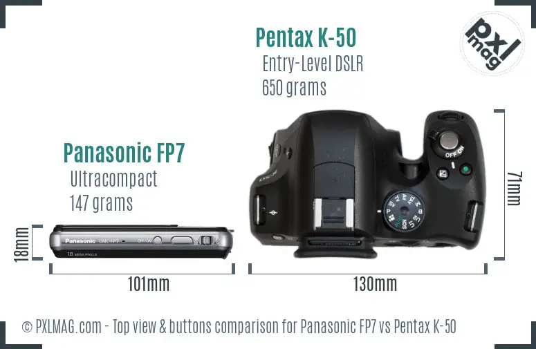 Panasonic FP7 vs Pentax K-50 top view buttons comparison