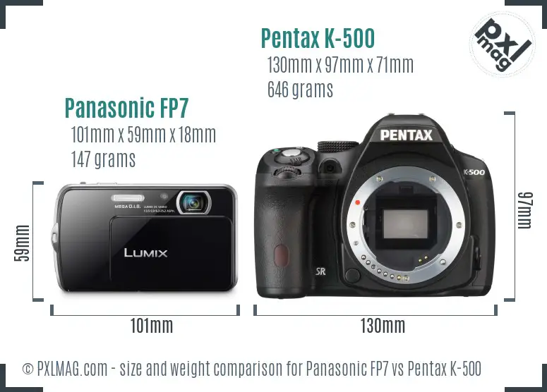 Panasonic FP7 vs Pentax K-500 size comparison