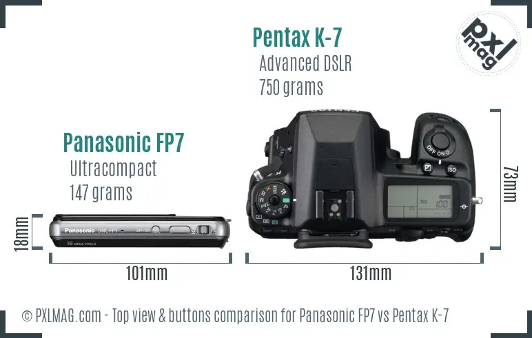 Panasonic FP7 vs Pentax K-7 top view buttons comparison