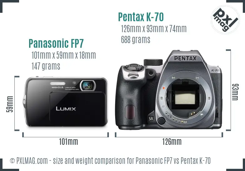 Panasonic FP7 vs Pentax K-70 size comparison