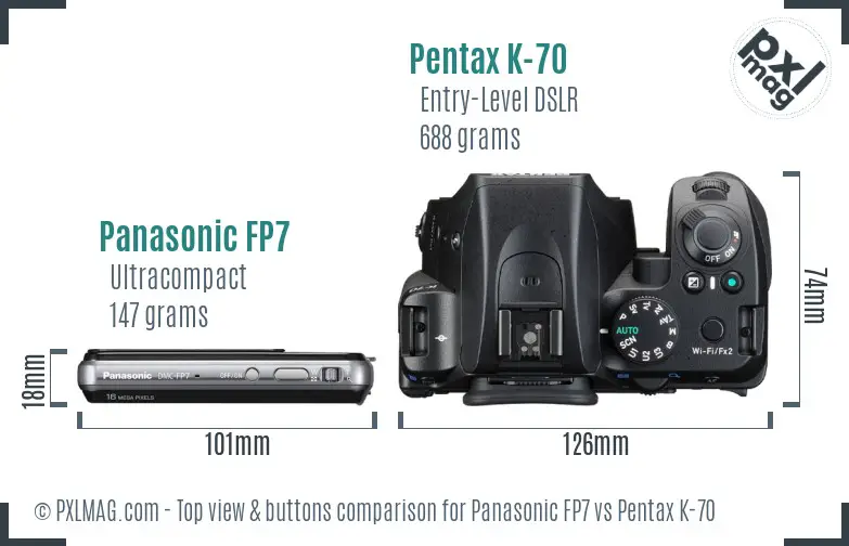 Panasonic FP7 vs Pentax K-70 top view buttons comparison