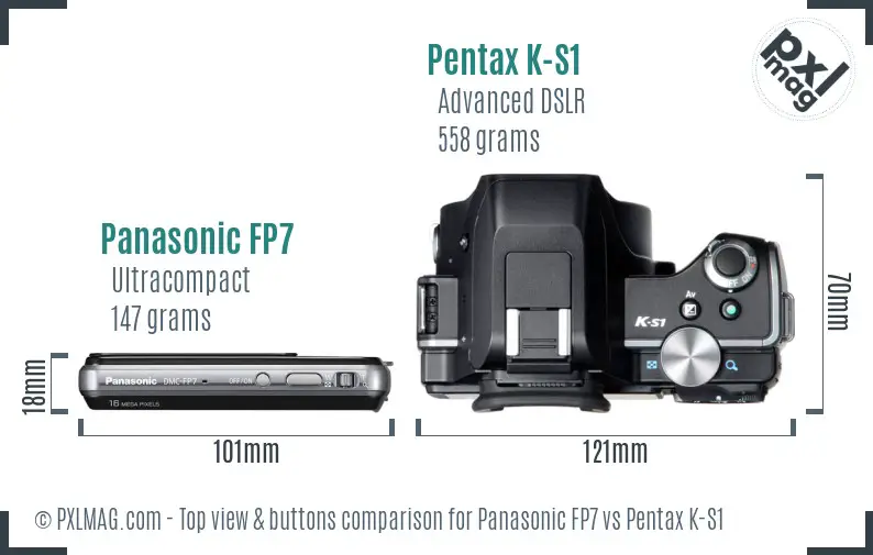 Panasonic FP7 vs Pentax K-S1 top view buttons comparison