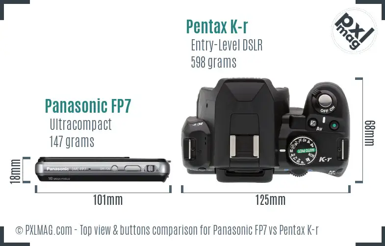 Panasonic FP7 vs Pentax K-r top view buttons comparison