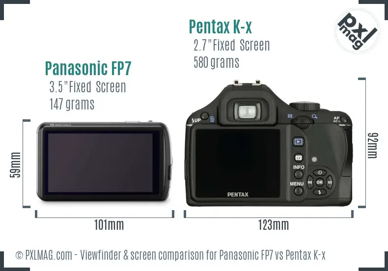 Panasonic FP7 vs Pentax K-x Screen and Viewfinder comparison