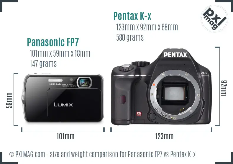 Panasonic FP7 vs Pentax K-x size comparison
