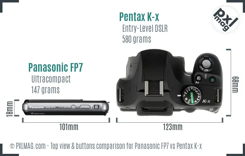 Panasonic FP7 vs Pentax K-x top view buttons comparison