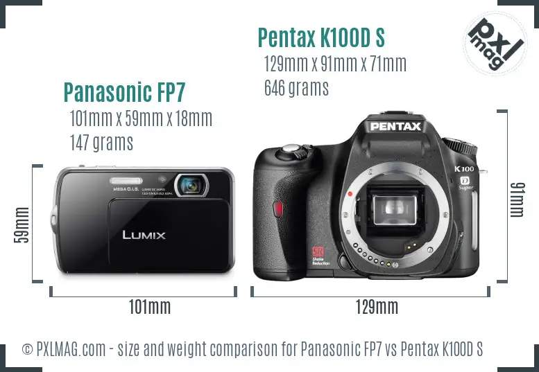 Panasonic FP7 vs Pentax K100D S size comparison