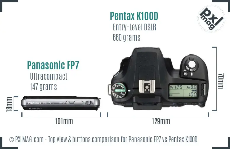Panasonic FP7 vs Pentax K100D top view buttons comparison