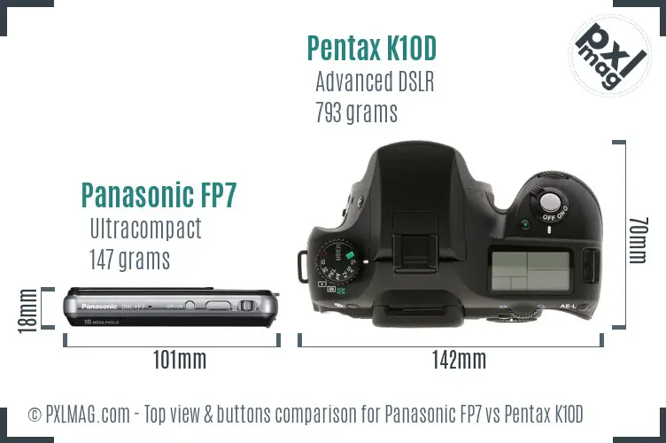 Panasonic FP7 vs Pentax K10D top view buttons comparison