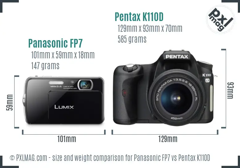 Panasonic FP7 vs Pentax K110D size comparison