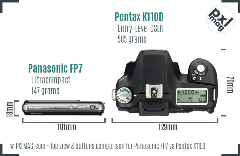 Panasonic FP7 vs Pentax K110D top view buttons comparison