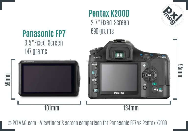 Panasonic FP7 vs Pentax K200D Screen and Viewfinder comparison
