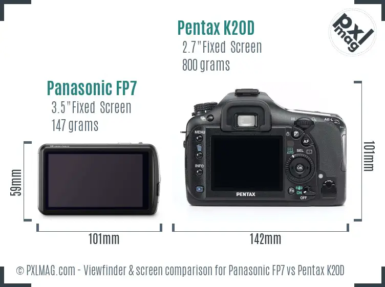 Panasonic FP7 vs Pentax K20D Screen and Viewfinder comparison