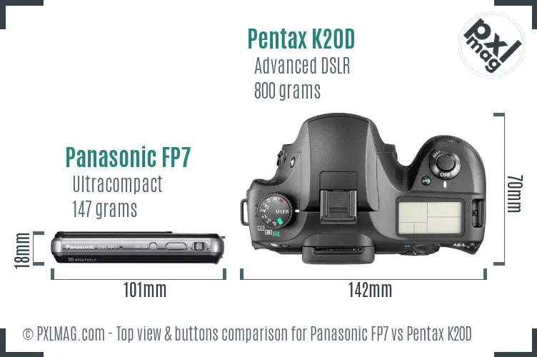 Panasonic FP7 vs Pentax K20D top view buttons comparison