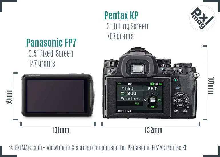 Panasonic FP7 vs Pentax KP Screen and Viewfinder comparison