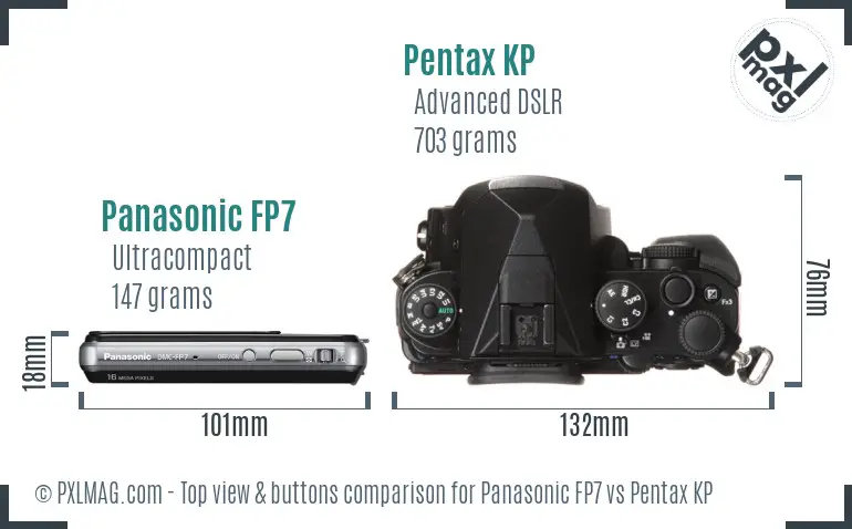 Panasonic FP7 vs Pentax KP top view buttons comparison