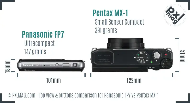 Panasonic FP7 vs Pentax MX-1 top view buttons comparison