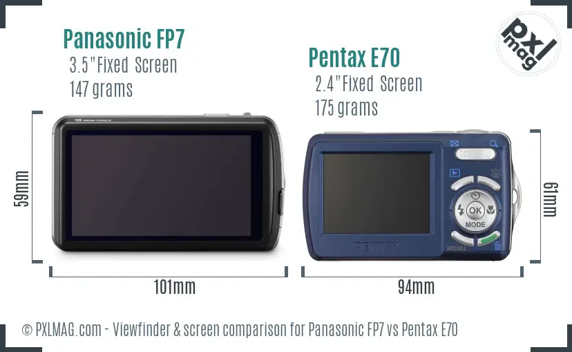 Panasonic FP7 vs Pentax E70 Screen and Viewfinder comparison Panasonic FP7 vs Pentax E70 Screen and Viewfinder comparison
