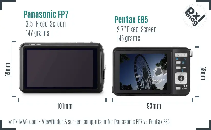 Panasonic FP7 vs Pentax E85 Screen and Viewfinder comparison