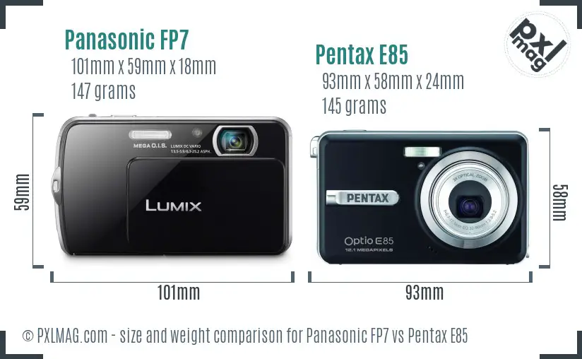 Panasonic FP7 vs Pentax E85 size comparison