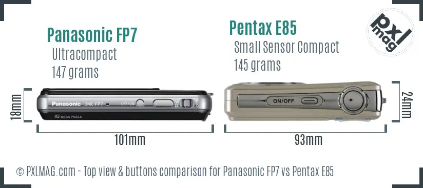 Panasonic FP7 vs Pentax E85 top view buttons comparison