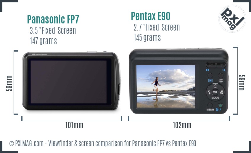 Panasonic FP7 vs Pentax E90 Screen and Viewfinder comparison