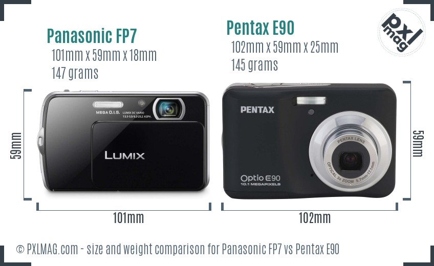 Panasonic FP7 vs Pentax E90 size comparison