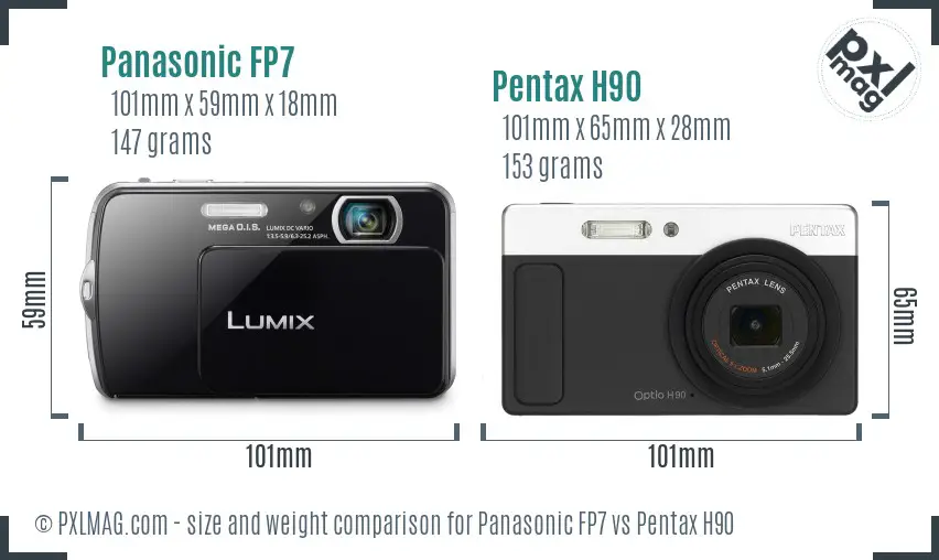 Panasonic FP7 vs Pentax H90 size comparison