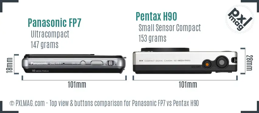 Panasonic FP7 vs Pentax H90 top view buttons comparison