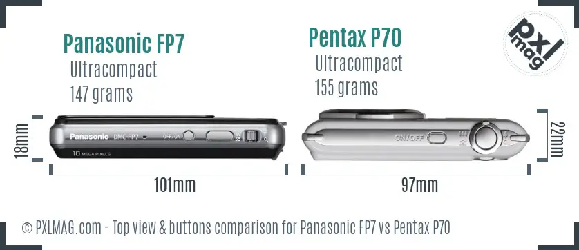 Panasonic FP7 vs Pentax P70 top view buttons comparison