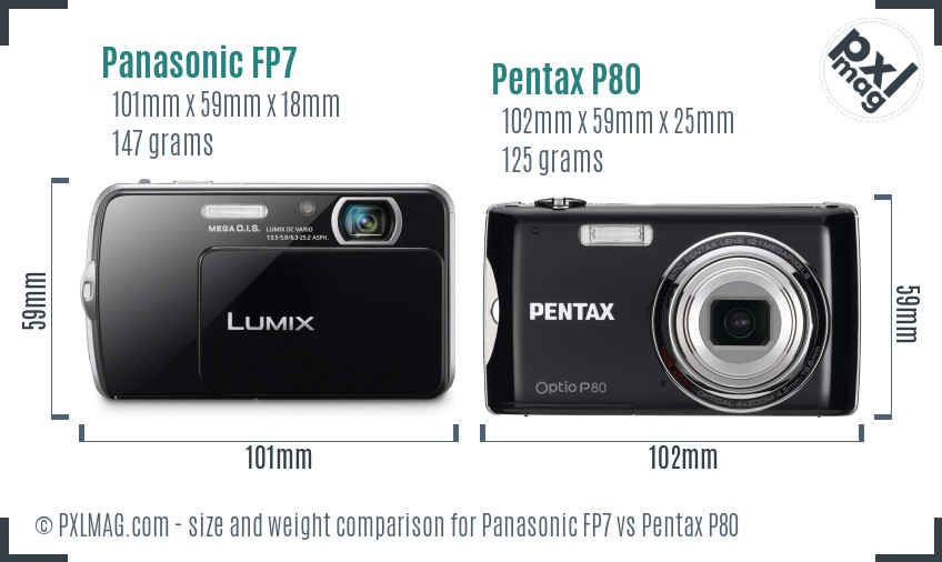 Panasonic FP7 vs Pentax P80 size comparison