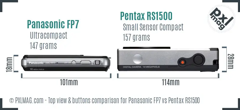 Panasonic FP7 vs Pentax RS1500 top view buttons comparison