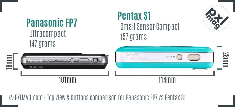 Panasonic FP7 vs Pentax S1 top view buttons comparison